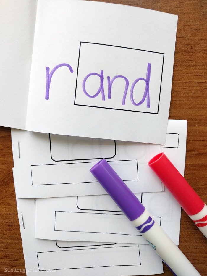 Mini booklets to teach word families and how to blend onset and rime for kindergarten - student fills in whole page