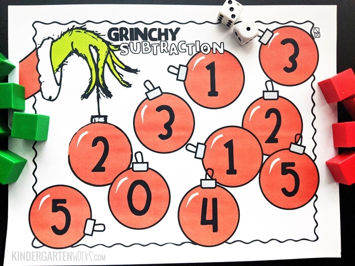 Free Grinchy Theme Subtraction Within 5 Game for Kindergarten